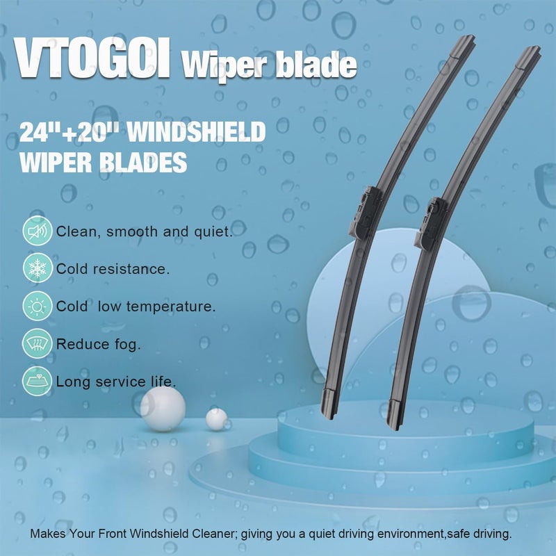 VTOGOI Wiper Blades With Rear Wiper Blades Set For 2017-2023 Land Rover Range Rover Automotive Replacement Windshield Wiper Blades, That Meet OEM Quality Easy DIY Install 24"+20"+15" (Set of 3) - Image 2