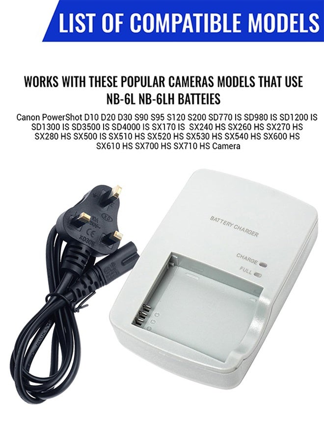 AZorb CB-2LY CB-2LYE Charger for Canon NB-6L NB-6LH Battery PowerShot D10 D20 D30 SD770 IS SD980 SD1200 SD1300 SD3500 SD4000 SX170 SX240 IS SX260 SX500 SX510 HS S90 S95 S120 S200 SX510 IXUS 300 HS - Image 1