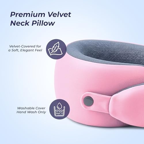 Billebon Memory Foam Neck Pillow with Cooling Gel, Snake Shape Travel Pillow with Snap Button, Neck Rest for Travelling & Flight Travel, Ergonomic Support for Comfort & Pain Relief (Pink Combo) - Image 4
