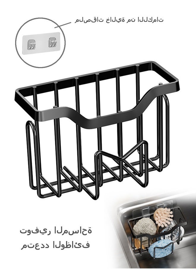 Beyond Stainless Steel Sponge Holder, Multifunctional Double Deck Sponge Rack, Kitchen Sink Organizer for Sponge, Brush, Sink Stopper and Scraper (Black)  - Image 1