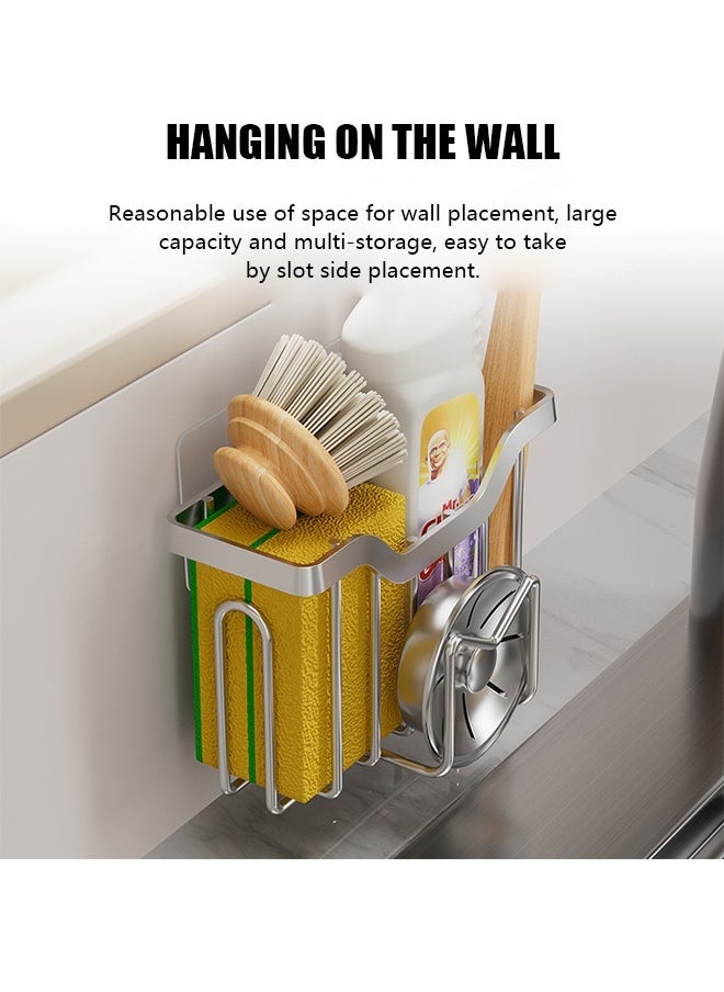 Beyond Stainless Steel Sponge Holder, Multifunctional Double Deck Sponge Rack, Kitchen Sink Organizer for Sponge, Brush, Sink Stopper and Scraper (Black)  - Image 5