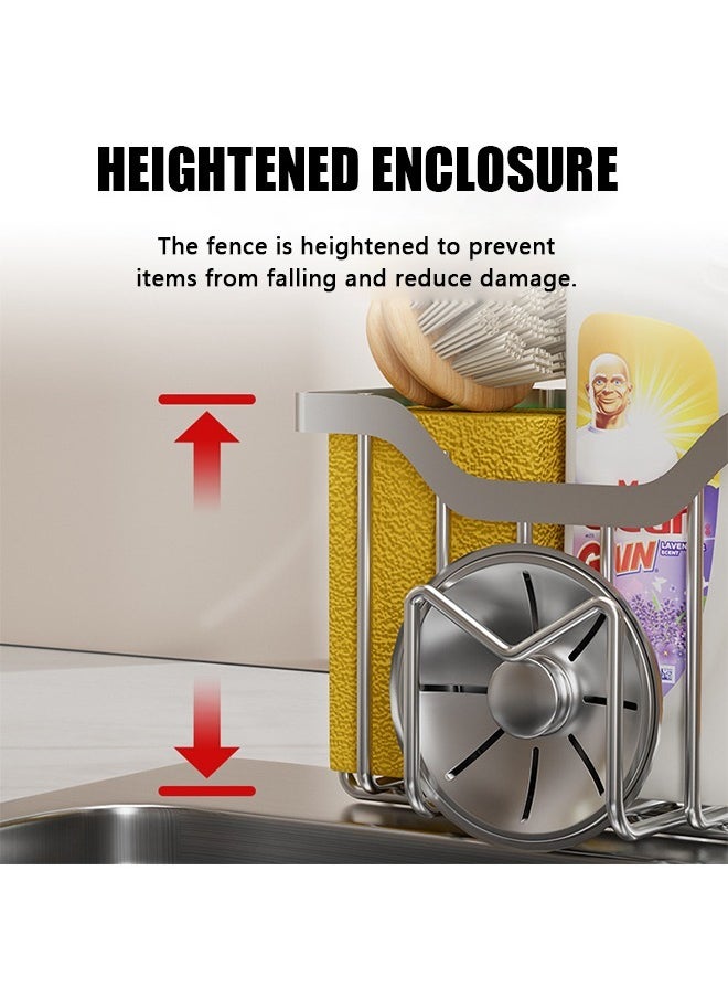 Beyond Stainless Steel Sponge Holder, Multifunctional Double Deck Sponge Rack, Kitchen Sink Organizer for Sponge, Brush, Sink Stopper and Scraper (Black)  - Image 4