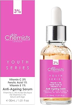 skinChemists AntiAgeing Face Serum with Vitamin C 3 Ferulic Acid 1 Vitamin E 1 30ml Smooth Wrinkles Revitalize Skin Improve Fine Lines Achieve Radiant Youthful Skin - Image 1