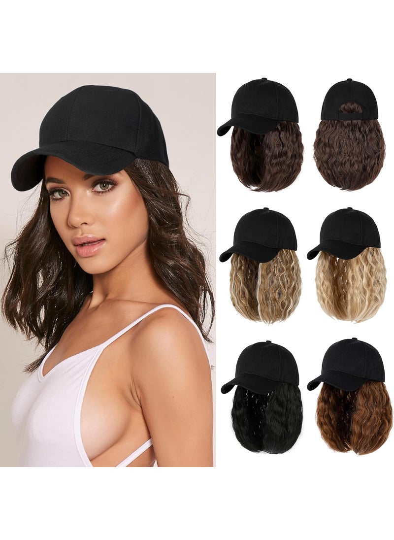 Lansigreen - Baseball Cap with Hair Extensions Hat Wig Adjustable Hat Attached Curly Wave 14 Synthetic Hairpiece for Women Medium Brown - Image 1