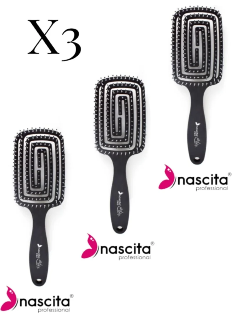 ناسكيتا Three-Dimensional Hair Brush Black x 3