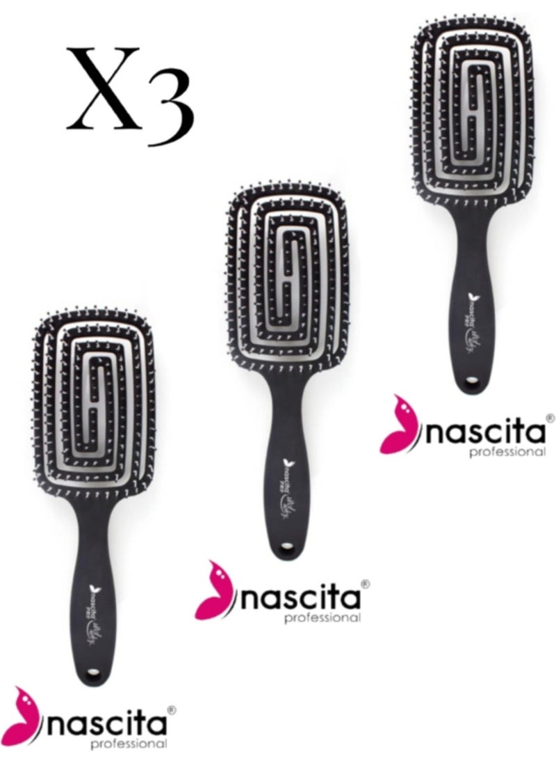 Nascita Three-Dimensional Hair Brush Black x 3  - Image 1