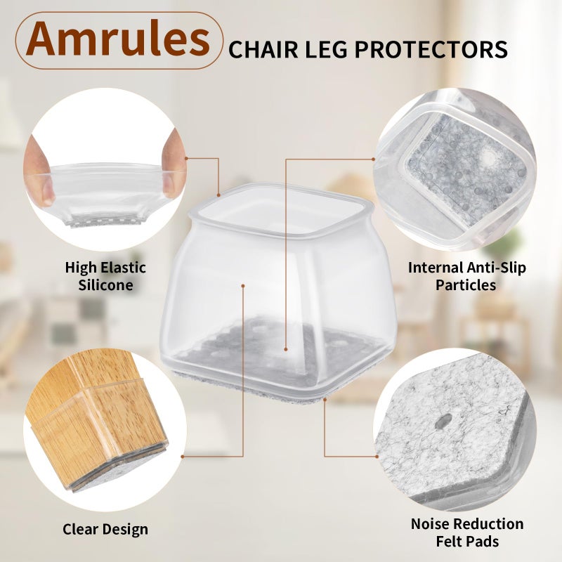 Amrules واقيات أرجل الكراسي الدائرية من أمريلز، 36 قطعة، أغطية سيليكون لأرجل الكراسي لحماية أرضيات البلاط، وسادات لباد لحماية أرجل الأثاث من الخدوش والضوضاء (شفافة، مقاس صغير: 0.9-1.29 بوصة). - Image 3