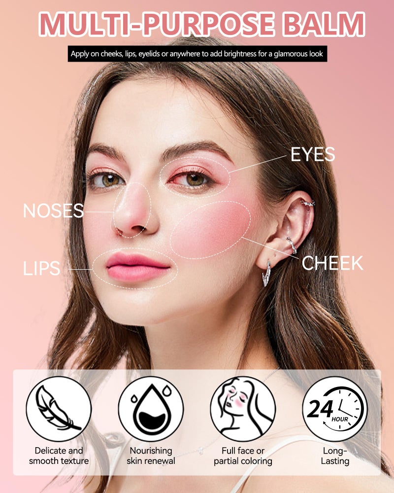 Lestpola Miracle Glow Balm - Hydrating Tinted Cream Blush, Multi-Use Glow Face Balm Makeup for Cheek & Eye & Lip Tint, Creamy Lightweight Blendable Shimmer Blusher, Radiant Skin Finish, 04# Pink Camellia - Image 4