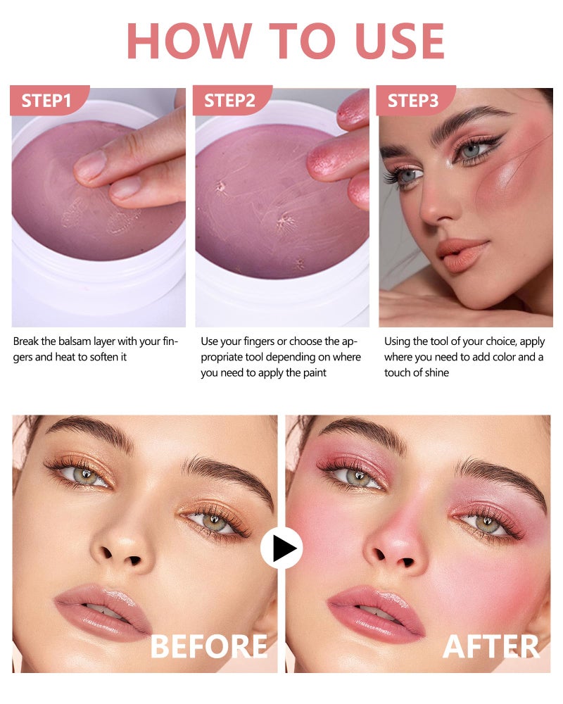 Lestpola Miracle Glow Balm - Hydrating Tinted Cream Blush, Multi-Use Glow Face Balm Makeup for Cheek & Eye & Lip Tint, Creamy Lightweight Blendable Shimmer Blusher, Radiant Skin Finish, 04# Pink Camellia - Image 5