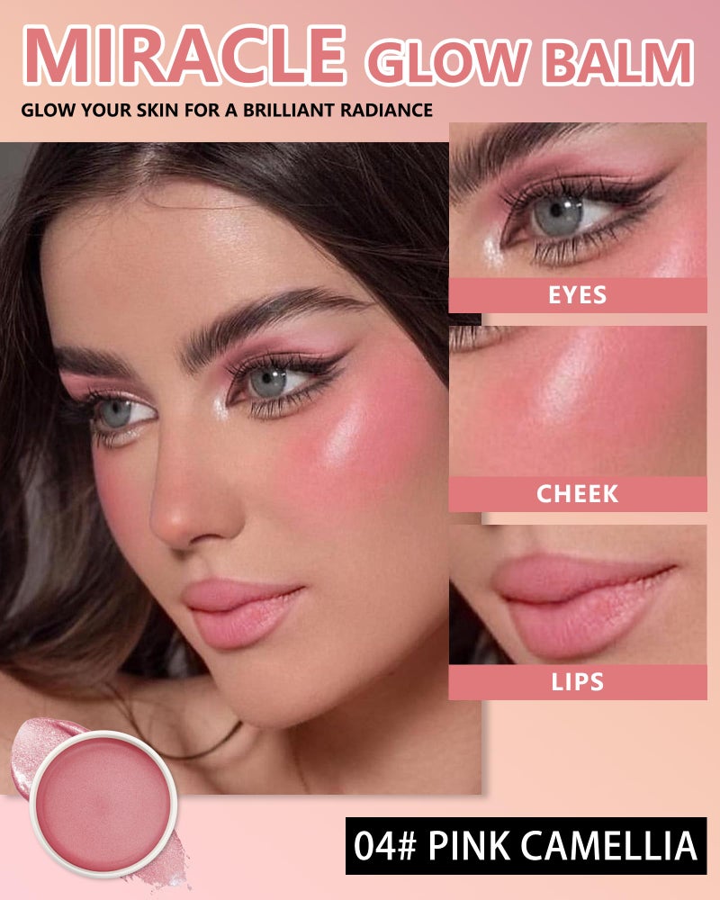 Lestpola Miracle Glow Balm - Hydrating Tinted Cream Blush, Multi-Use Glow Face Balm Makeup for Cheek & Eye & Lip Tint, Creamy Lightweight Blendable Shimmer Blusher, Radiant Skin Finish, 04# Pink Camellia - Image 2