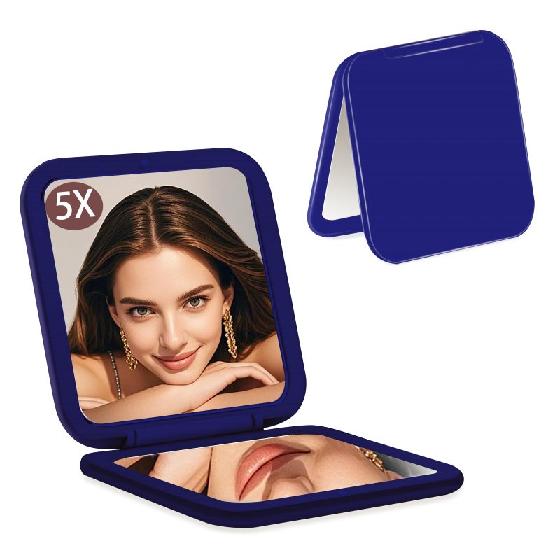 CYHTSHFZ Small Compact Mirror for Purse5X1X Travel Magnifying Mirror for Women Makeup Mirror for Girls Portable Ultra Slim Pocket MirrorDark Blue - Image 3