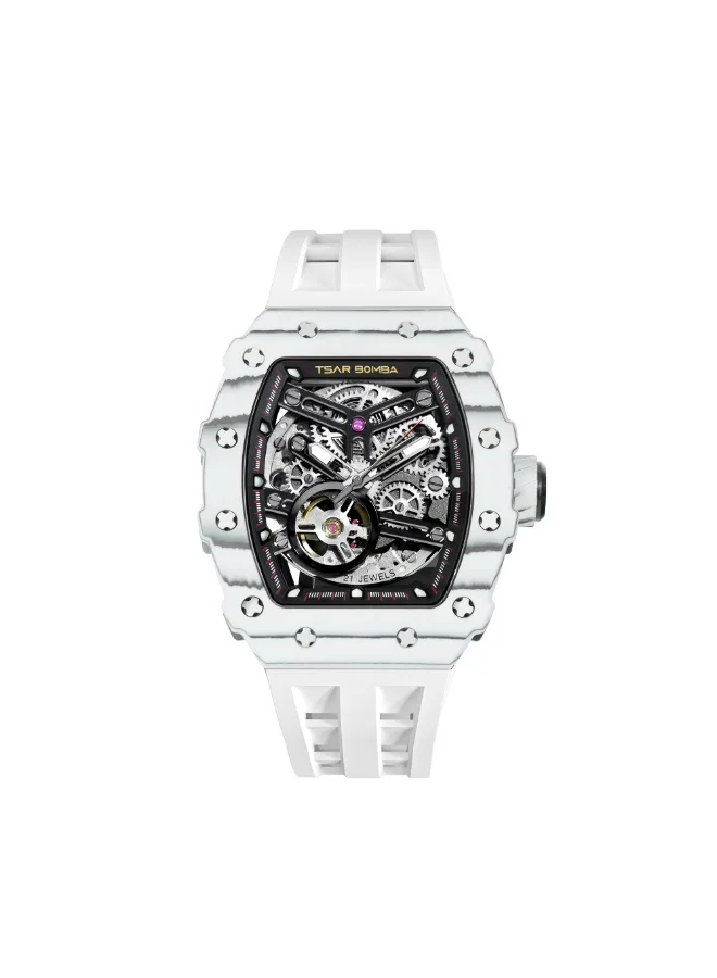 Tsar Bomba Men's Watch Automatic Skeleton Mechanism Watch Luxury Sapphire Barrel Waterproof 50 m Durable Brand Rectangular Diving Sport Military Gift Man