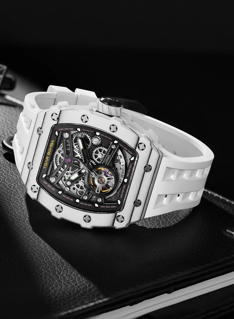 TSAR BOMBA Tsar Bomba Men's Watch Automatic Skeleton Mechanism Watch Luxury Sapphire Barrel Waterproof 50 m Durable Brand Rectangular Diving Sport Military Gift Man