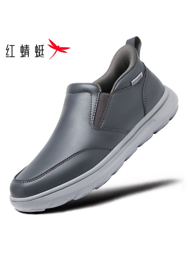 Red Dragonfly Men's Casual Shoes New Leather Sports Shoes Thick Sole Lightweight Comfortable Slip-on Walking Shoes Exa350042 Gray Size 41