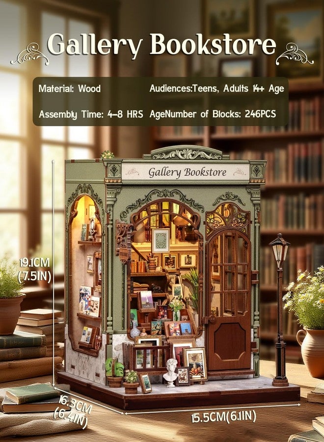 CUTEBEE Book Nook Kit - DIY Miniature House Dollhouse Kit for Adult and Teens, Booknook Bookshelf Decor with LED Light, Gifts for Family and Friends (Gallery Bookstore) - Image 2