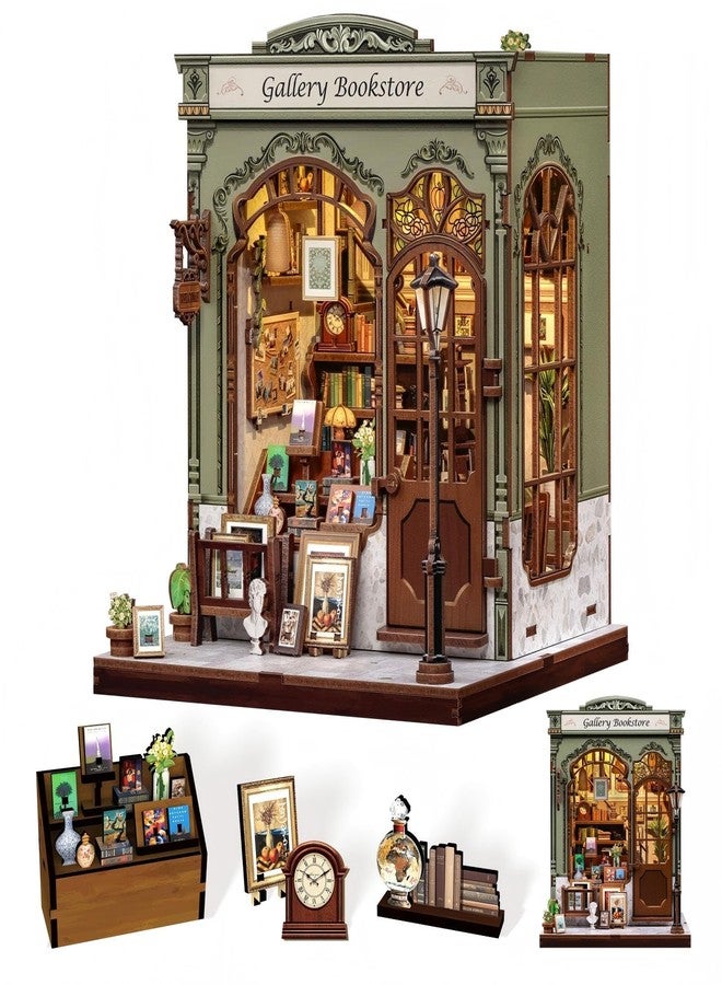 CUTEBEE Book Nook Kit - DIY Miniature House Dollhouse Kit for Adult and Teens, Booknook Bookshelf Decor with LED Light, Gifts for Family and Friends (Gallery Bookstore) - Image 1