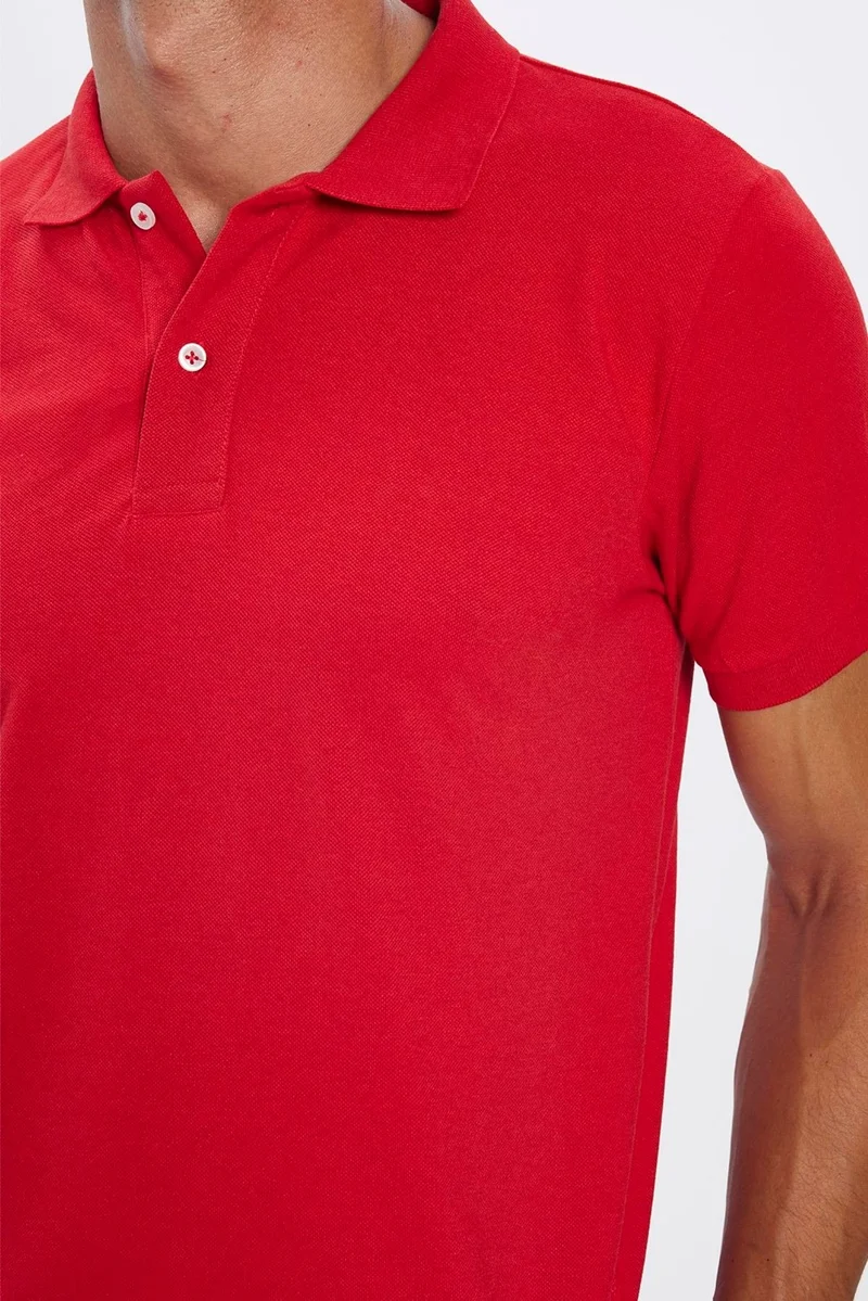 Tudors Men's Slim Fit Slim Cut Cotton Soft Texture Cool Fabric Plain Pique Red Polo Neck T-Shirt