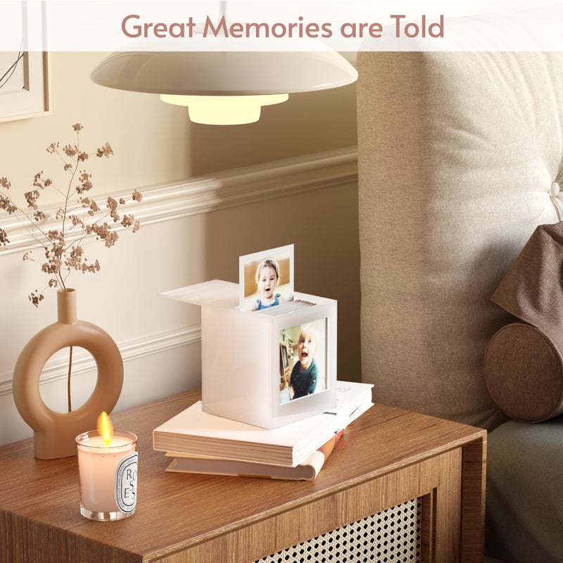WINKINE Acrylic Polaroid Photo Storage Box for Polaroid i-Type/600/SX-70/Instax Square Film, 4.2''x3.5'' Frame Box with Sliding Lid, Wedding Guest Book Alternative, Instax Photo Frame, White, 1 Pack - Image 4