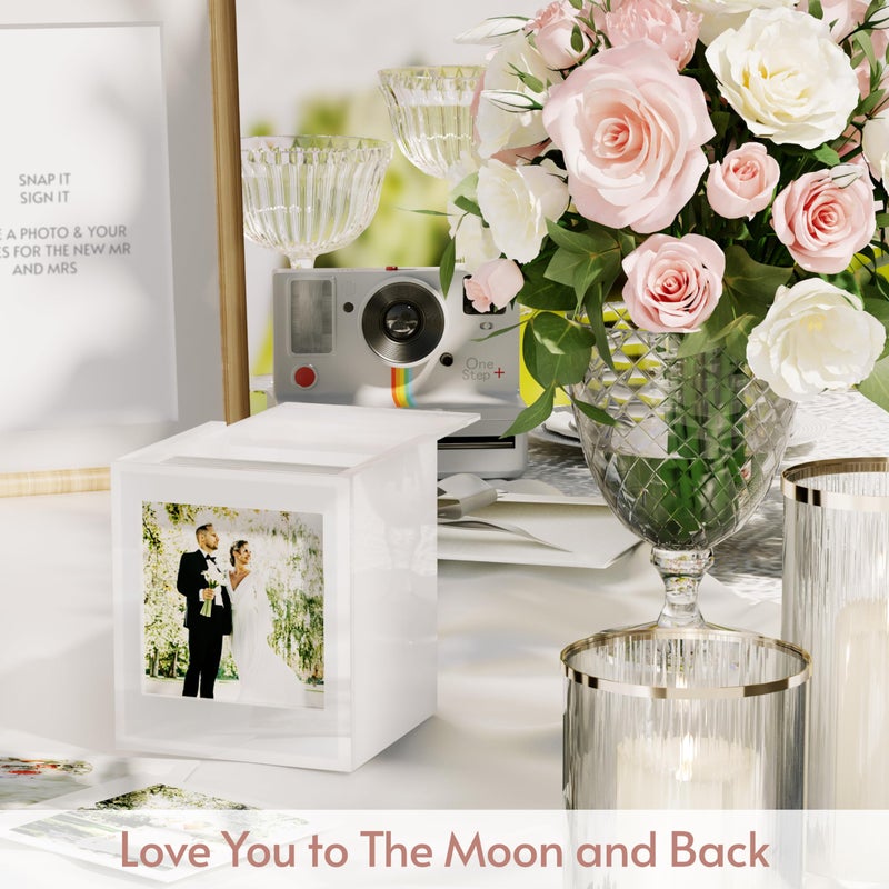 WINKINE Acrylic Polaroid Photo Storage Box for Polaroid i-Type/600/SX-70/Instax Square Film, 4.2''x3.5'' Frame Box with Sliding Lid, Wedding Guest Book Alternative, Instax Photo Frame, White, 1 Pack - Image 5