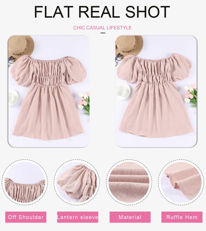 Dokotoo Spring Dresses for Women 2025 Lantern Sleeve Elastic Waist Pink Dress Casual Ruffle A-Line Mini Dresses for Wedding Guest Small - Image 4