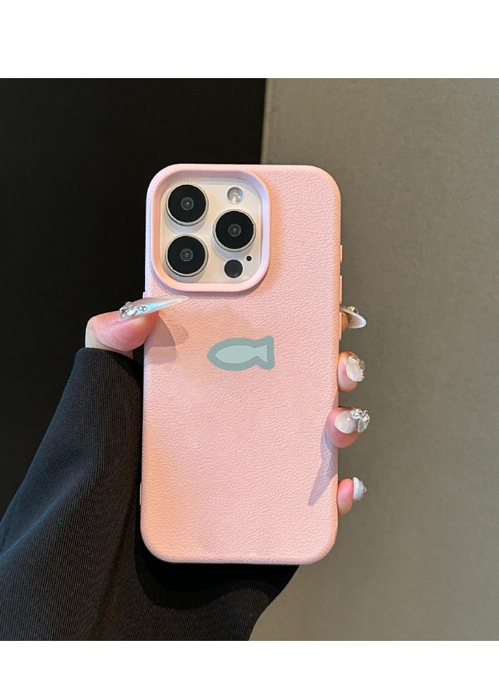 NIBEMINENT Simple Kitten And Fish Protective TPU Case Cover For iPhone 14, Pink