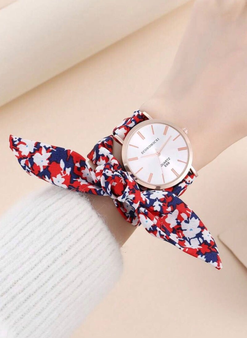ECONOMICXI Casual Watch For Women With Colored Fabric Strap - Image 1