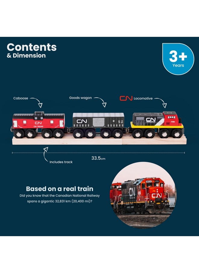 Bigjigs Rail Bigjigs Rail Wooden CN Train - 1 Engine, 2 Carriages & 2 Track Pieces, Kids Train Toy Accessories, Toddler Railway Sets, Trains with Magnetic Couplings, for 3+ Year Old  - Image 2