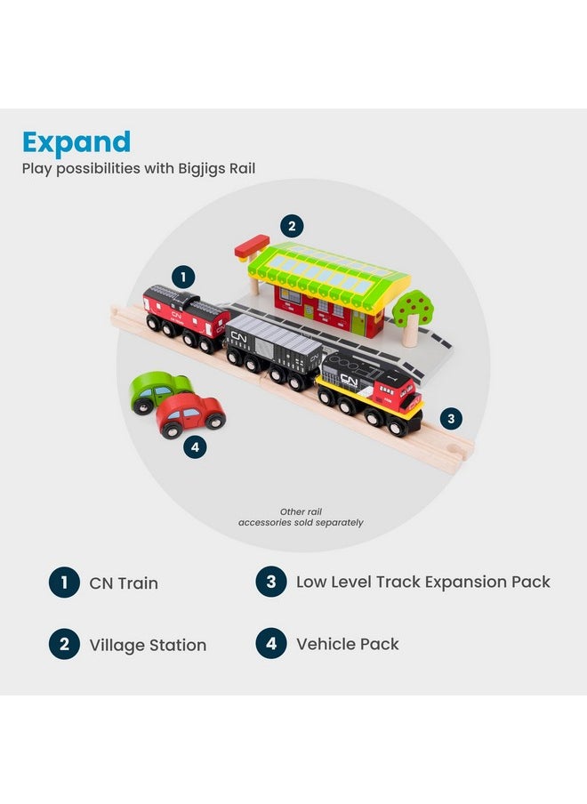 Bigjigs Rail Bigjigs Rail Wooden CN Train - 1 Engine, 2 Carriages & 2 Track Pieces, Kids Train Toy Accessories, Toddler Railway Sets, Trains with Magnetic Couplings, for 3+ Year Old  - Image 5