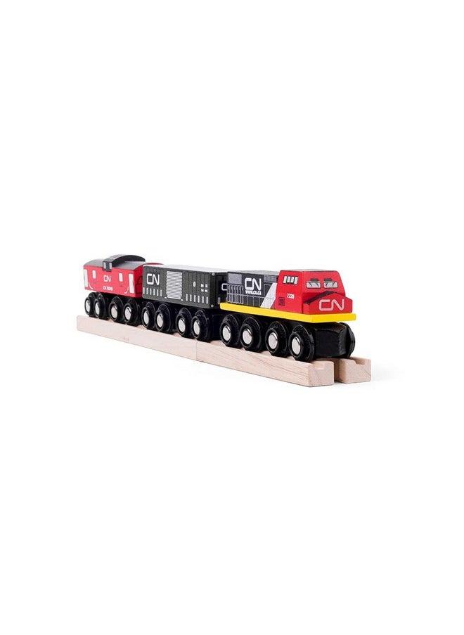 Bigjigs Rail Bigjigs Rail Wooden CN Train - 1 Engine, 2 Carriages & 2 Track Pieces, Kids Train Toy Accessories, Toddler Railway Sets, Trains with Magnetic Couplings, for 3+ Year Old  - Image 4