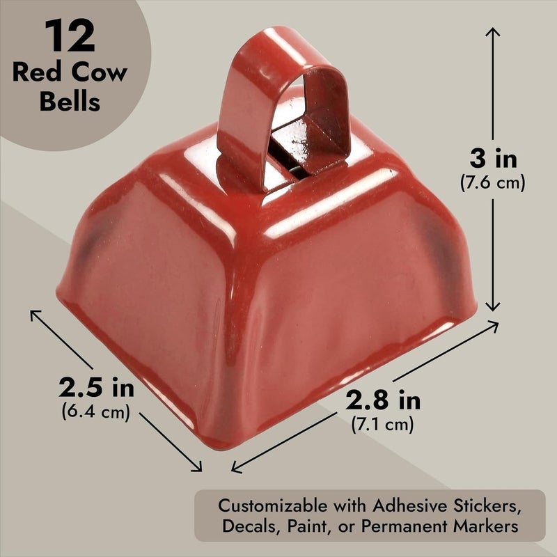 Blue Panda Mini Cowbell - Red Cowbells for Sporting Events - Noise Makers for Sporting Events - Celebration Noise Makers - 3-Inch, Iron, Pack of 12 - Image 4