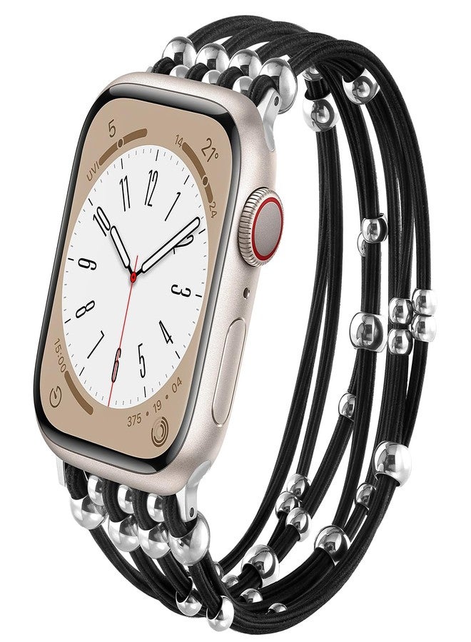 VISOOM Beaded Boho Bracelet Compatible for Apple Watch bands 38/40/41/42mm Women - Stretchy iWatch Band Women for Apple Watch Series 11/10/SE/9/8/7/6/5/4/3/2/1, DIY Metal Beaded Apple Watch Bracelet Band - Image 1