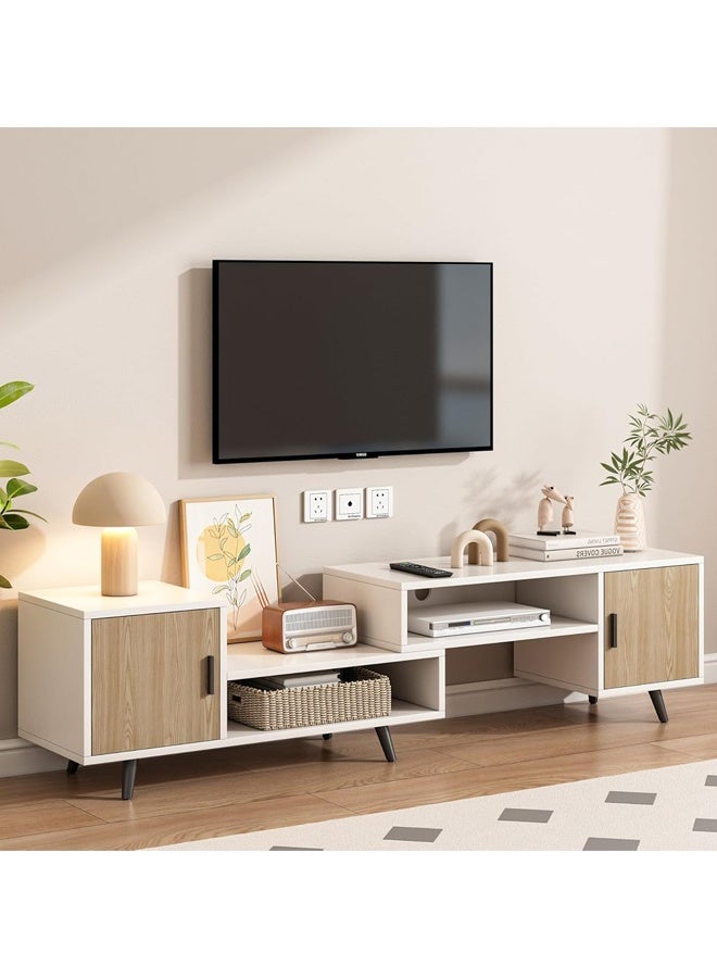 كيكي حامل تلفزيون لغرفة المعيشة مع خزانة تخزين، مركز ترفيهي عصري، لون أبيض وبيج - Image 2