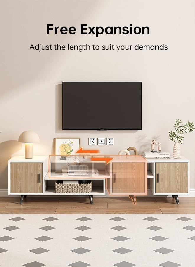 KEKE Modern Extendable TV Stand with Storage Cabinets & Open Shelves, Adjustable Wooden Entertainment Unit for Living Room and Bedroom - Image 4