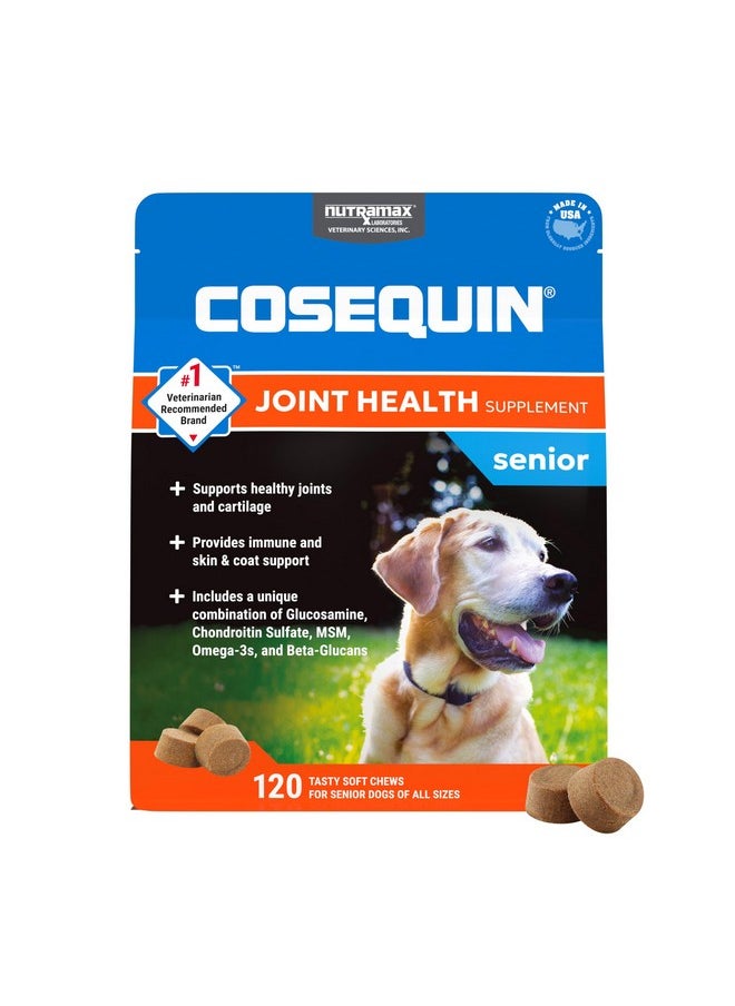 Nutramax Laboratories Nutramax Cosequin for Senior Dogs Joint Health Supplement, Contains Glucosamine, Chondroitin, MSM, Omega-3s and Beta-Glucan, Supports Joint, Skin and Coat, Immune Health, Soft Chews, 120 Count  - Image 1