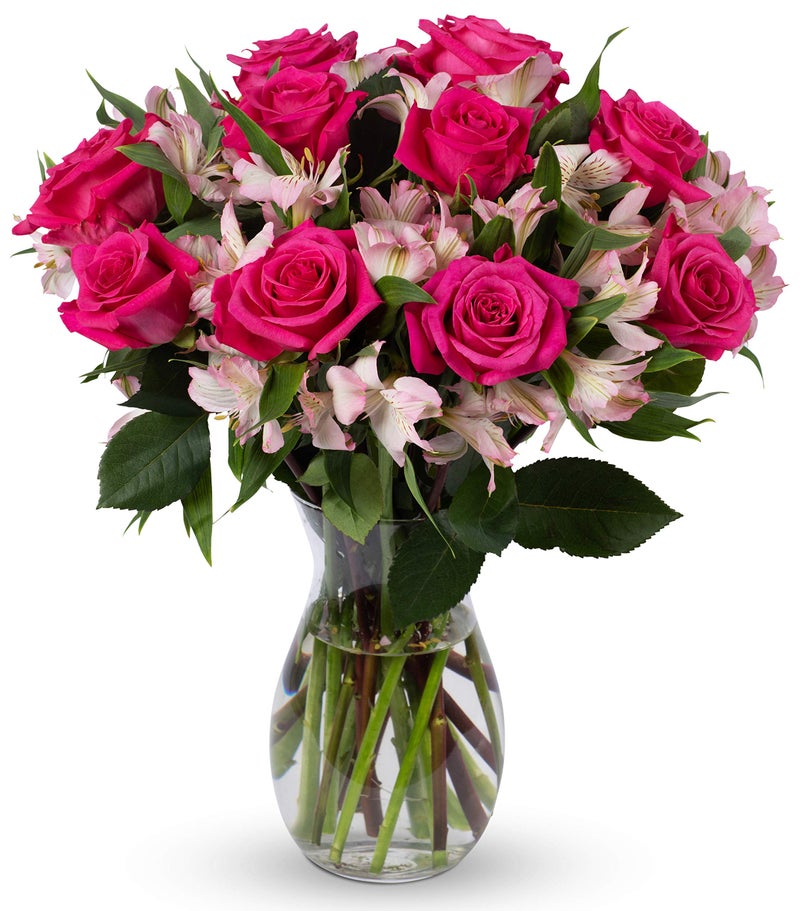 Benchmark Bouquets - Charming Roses & Alstroemeria (Glass Vase Included) - Fresh Flowers for Delivery - Gift for Graduation, Birthday, Anniversary, Sympathy, Get Well, Congratulations - Image 1