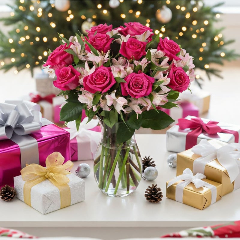 Benchmark Bouquets - Charming Roses & Alstroemeria (Glass Vase Included) - Fresh Flowers for Delivery - Gift for Graduation, Birthday, Anniversary, Sympathy, Get Well, Congratulations - Image 2