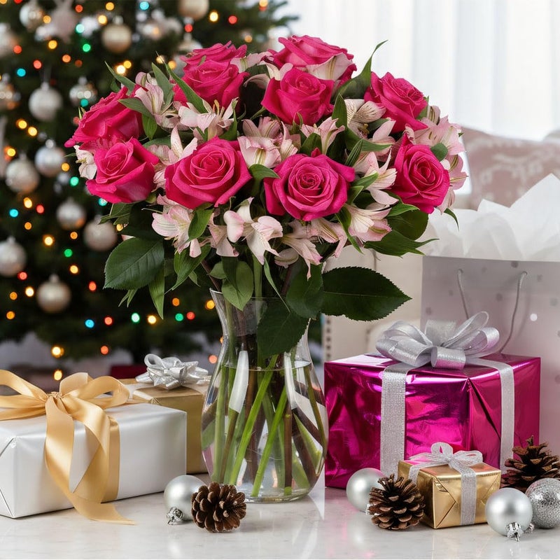 Benchmark Bouquets - Charming Roses & Alstroemeria (Glass Vase Included) - Fresh Flowers for Delivery - Gift for Graduation, Birthday, Anniversary, Sympathy, Get Well, Congratulations - Image 4