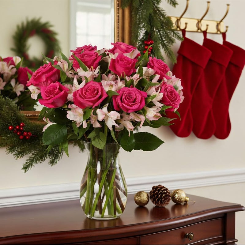 Benchmark Bouquets - Charming Roses & Alstroemeria (Glass Vase Included) - Fresh Flowers for Delivery - Gift for Graduation, Birthday, Anniversary, Sympathy, Get Well, Congratulations - Image 3