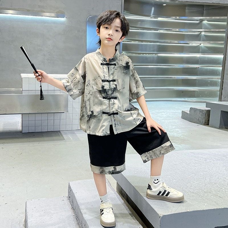 Boys'' Summer Outfit New Style Children''s New Chinese-Style Loose Trendy Tang Suit for Older Children Summer Style Boys'' Summer Style Other - Image 3