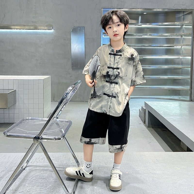 Boys'' Summer Outfit New Style Children''s New Chinese-Style Loose Trendy Tang Suit for Older Children Summer Style Boys'' Summer Style Other - Image 1