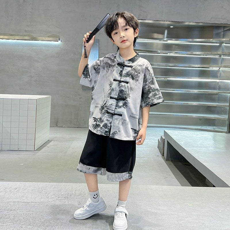 Boys'' Summer Outfit New Style Children''s New Chinese-Style Loose Trendy Tang Suit for Older Children Summer Style Boys'' Summer Style Other - Image 4
