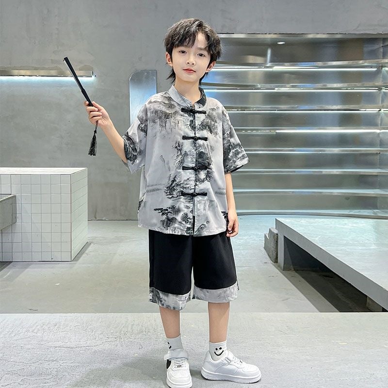 Boys'' Summer Outfit New Style Children''s New Chinese-Style Loose Trendy Tang Suit for Older Children Summer Style Boys'' Summer Style Other - Image 5