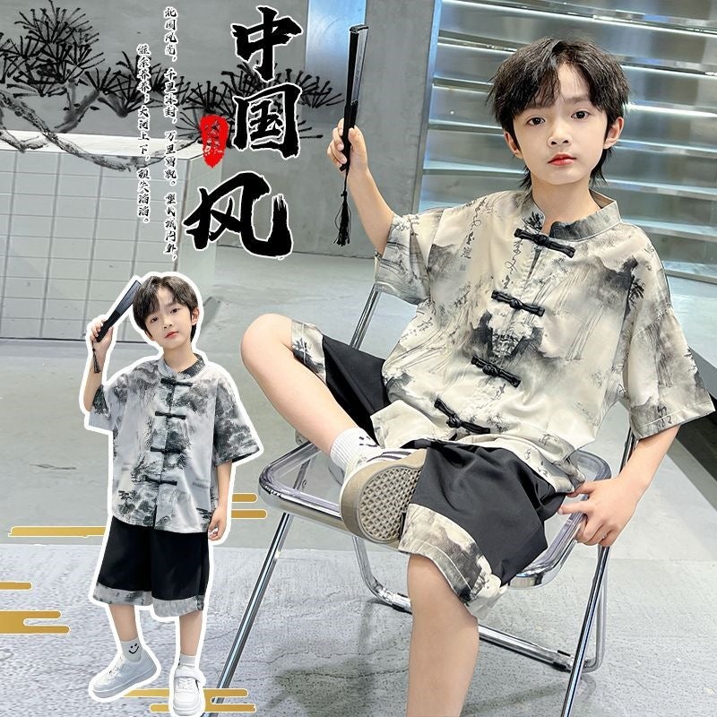 Boys'' Summer Outfit New Style Children''s New Chinese-Style Loose Trendy Tang Suit for Older Children Summer Style Boys'' Summer Style Other - Image 2