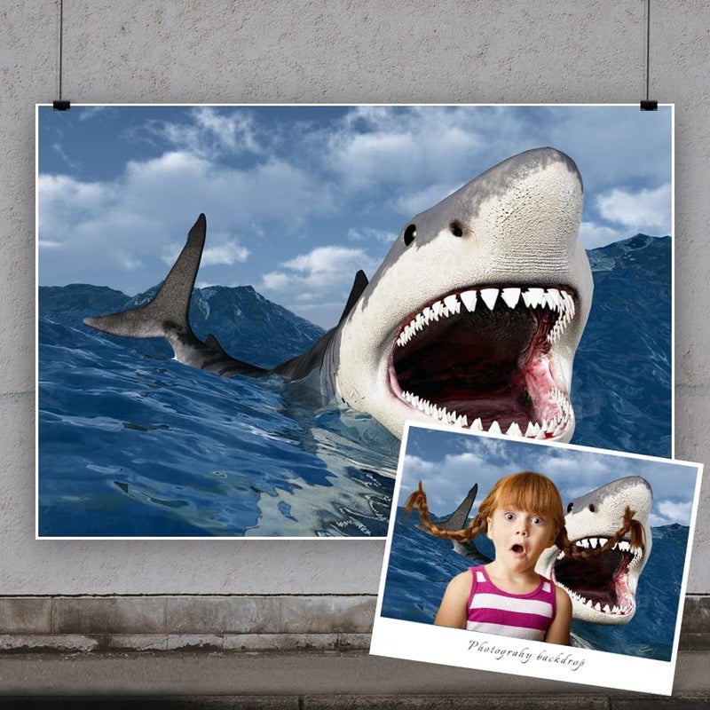 Yeele 6x4ft 3D Ocean Shark Photo Backdrop Underwater World Great White Shark Photography Background Theme Birthday Party Decoration Boy Kid Men Portraits Shooting Vinyl Photo Booth Props - Image 3