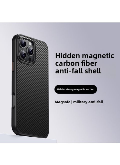 Product Suitable For IPhone16pro Phone Case Hidden Magnetic Carbon Fiber Apple 16Promax Protective Shell-color:black-Applicable Models:Iphone14 (without Metal Lens Frame)