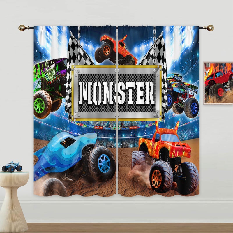 Mitpok Tractor Truck Curtains for Boys Bedroom 42Wx63H Inch Rod Pocket Kids Cartoon Racing Car Colorful Cool Fun Stadium Auditorium Light for Girls 2 Panels Window Treatment Set for Living Room Decor