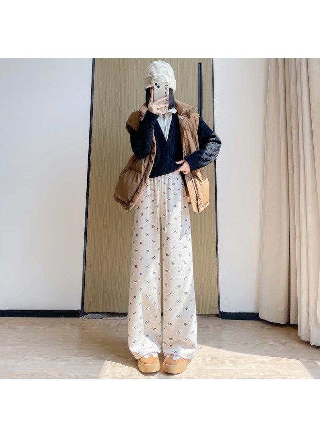 H577 Bow Glutinous Rice Pants Autumn And Winter Fleece-lined Thickened High Waist Wide Leg Pants Straight Trousers Yamamoto Pants Wide Leg Pants