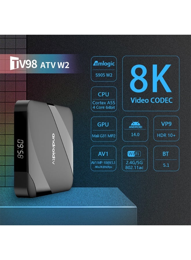 8K Ultra HD ATV W2 Set-Top Box with Android 14.0, S905W2 Chip, 4GB RAM, 64GB Storage, 5G WiFi, Bluetooth 5.2, Enhanced Voice Control - Image 2
