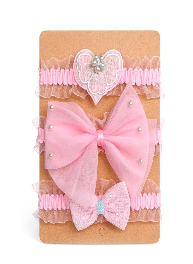 SYGA 3 Pcs Baby Headband Set – Heart, Pearl Accent & Velvet Bow Designs – Soft, Stretchy Elastic, Infant & Toddler Headbands, Perfect for Newborns, Photoshoots & Gifts (Pink) - Image 1