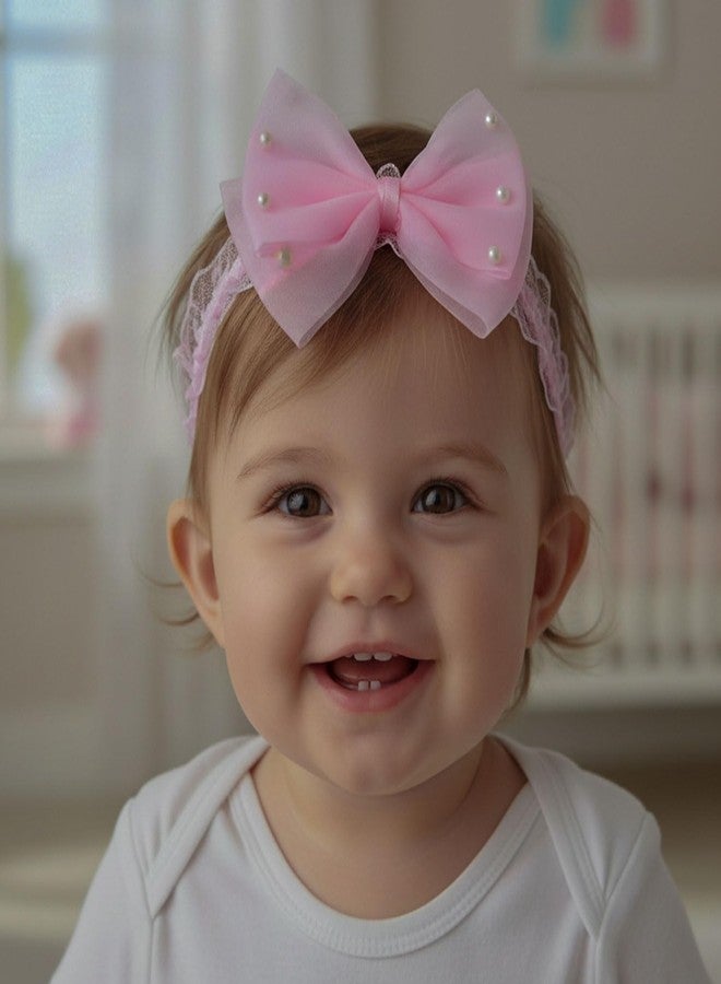 SYGA 3 Pcs Baby Headband Set – Heart, Pearl Accent & Velvet Bow Designs – Soft, Stretchy Elastic, Infant & Toddler Headbands, Perfect for Newborns, Photoshoots & Gifts (Pink) - Image 2